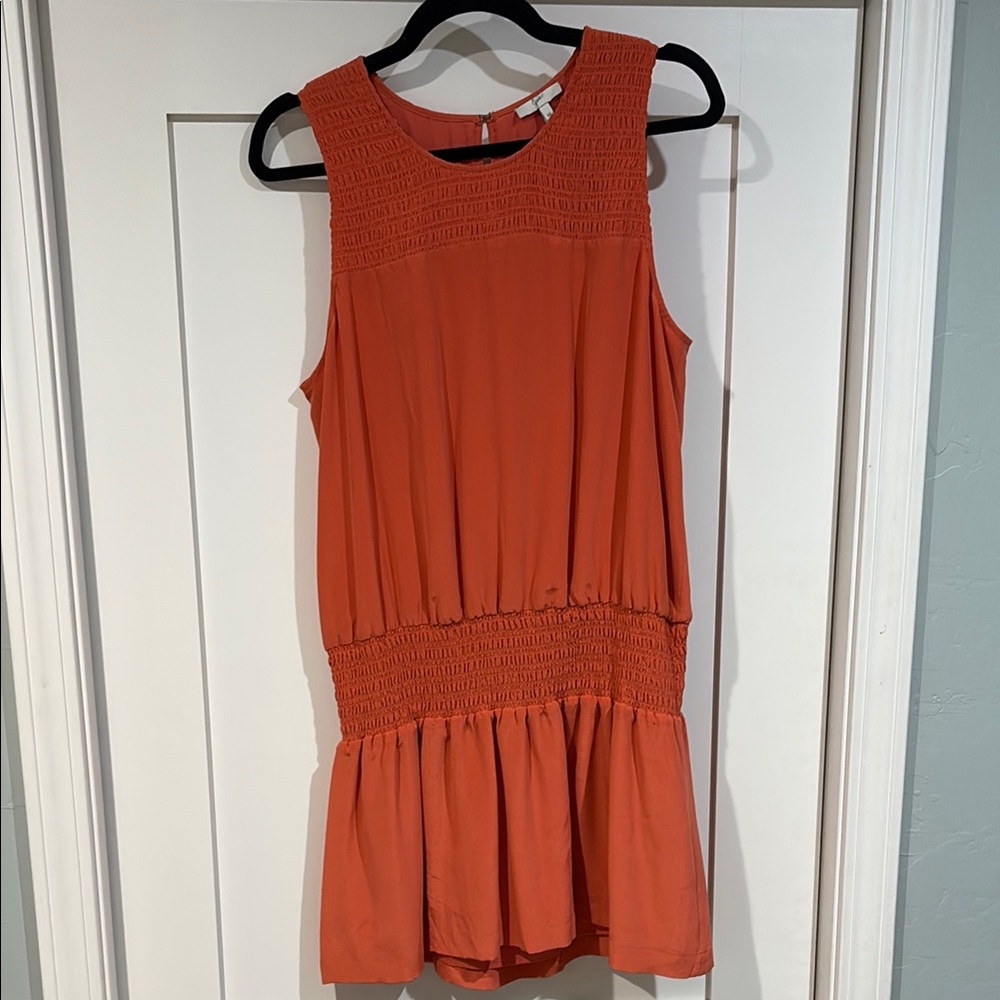 Sleeveless Coral Dress with Smocked Details